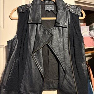 Miss Me Black Leather Vest with Knit Details